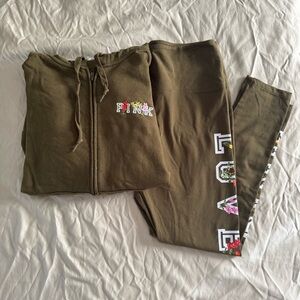 Victoria's Secret PINK Olive Green Zip Leggings Set XL XXL